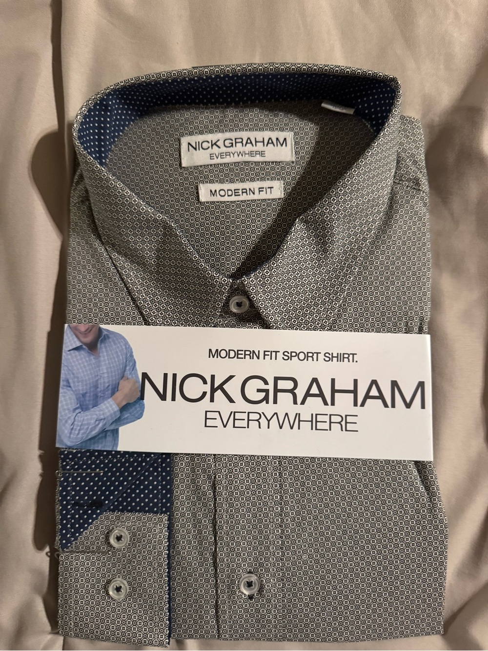 Nick Graham Modern Fit Dress Shirt — Gray Micro-Pattern
